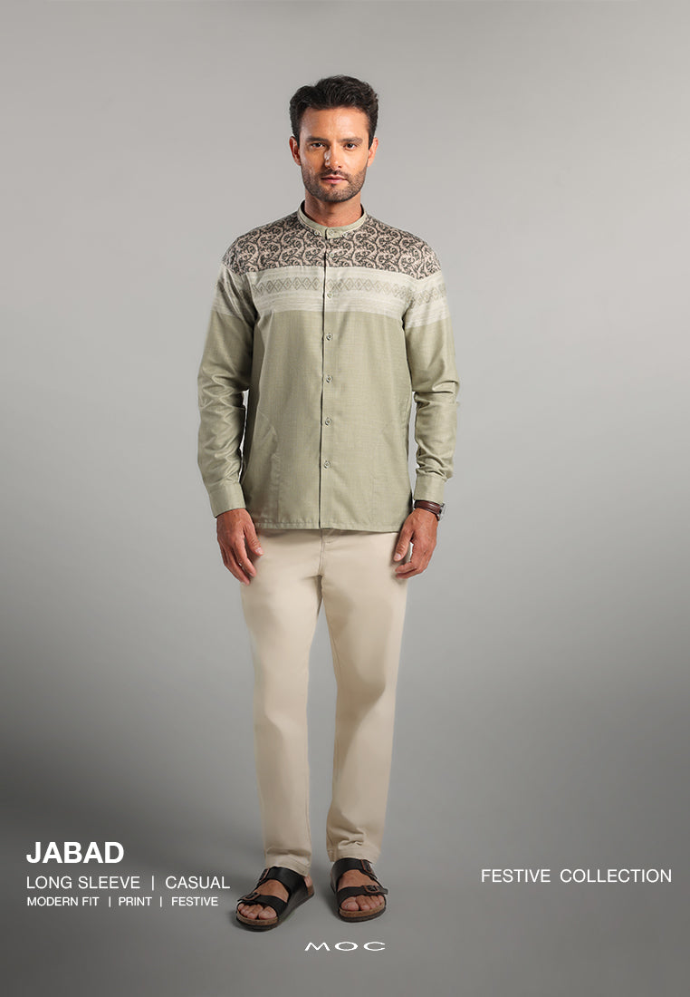MOC Kemeja Koko Lengan Panjang Pria Jabad - Olive