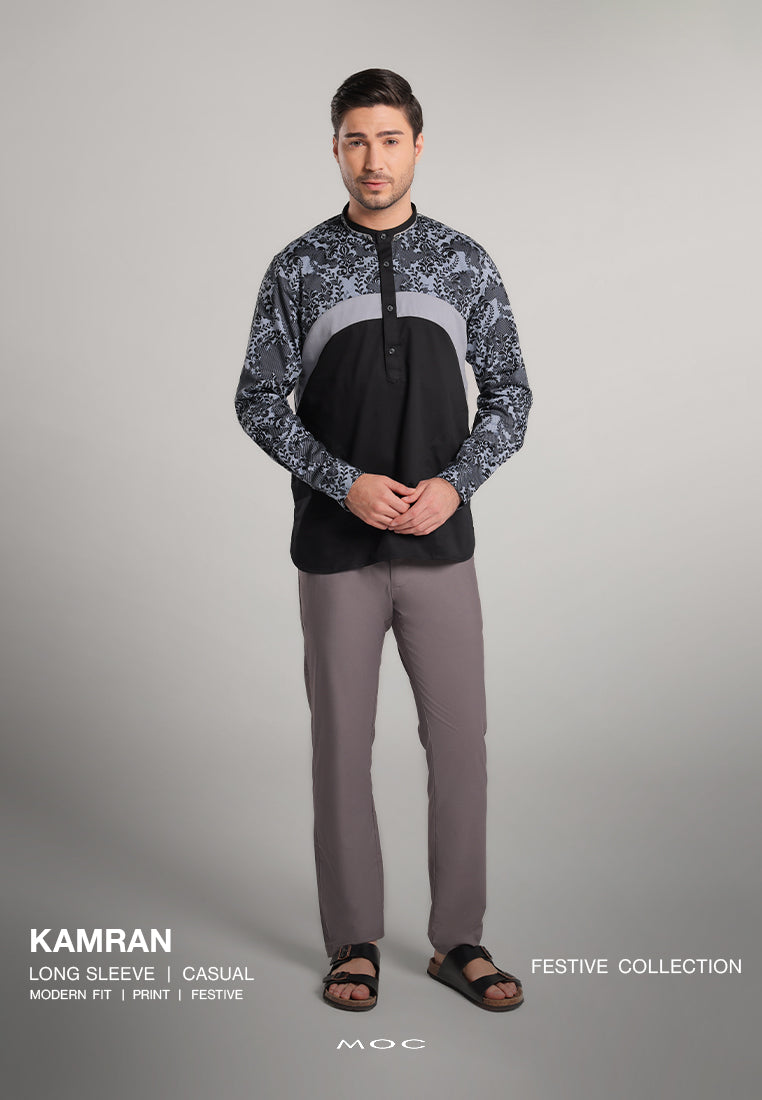 MOC Kemeja Shanghai Lengan Panjang Pria Kamran - Black