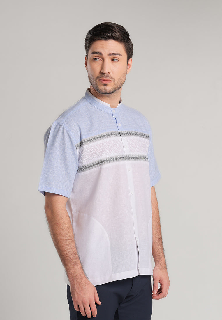 MOC Kemeja Koko Lengan Pendek Pria Baqi - Blue