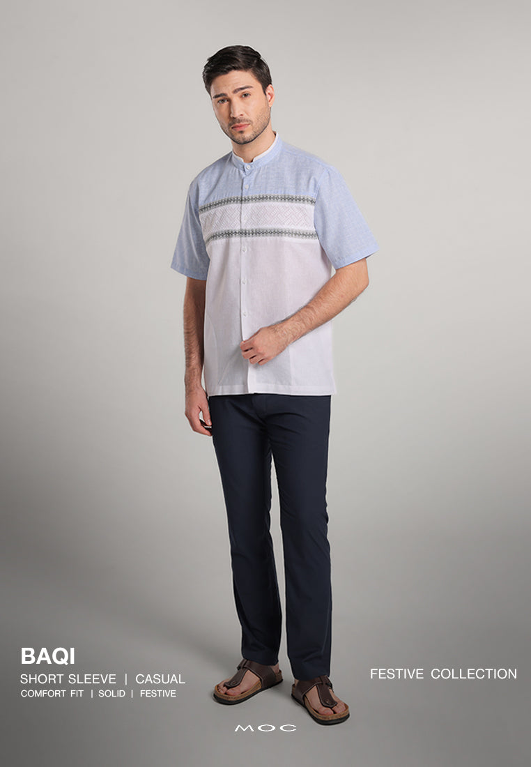 MOC Kemeja Koko Lengan Pendek Pria Baqi - Blue
