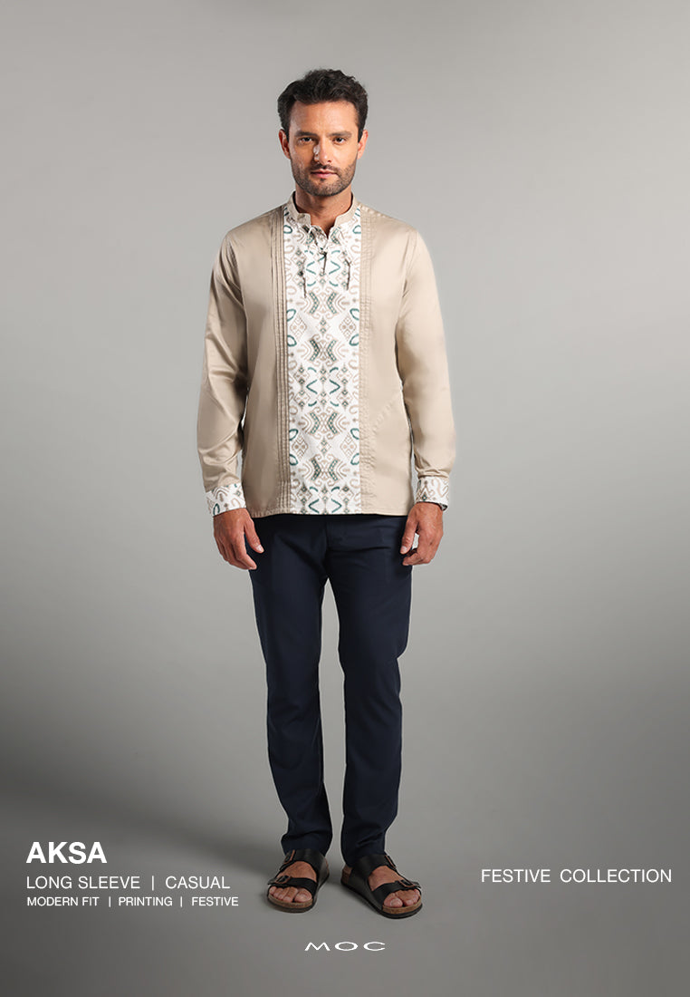 MOC Kemeja Shanghai Lengan Panjang Pria Aksa - Brown