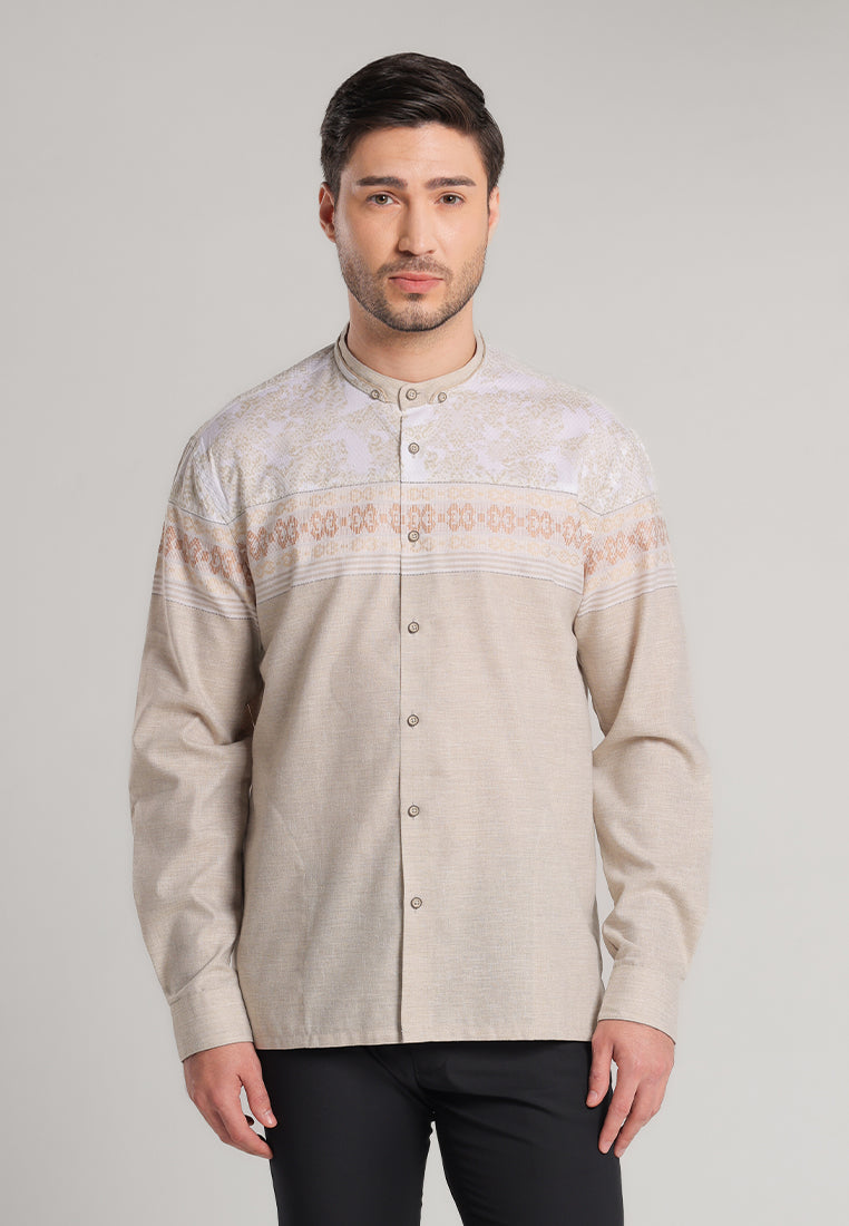 MOC Kemeja Koko Lengan Panjang Pria Rasil - Khaki