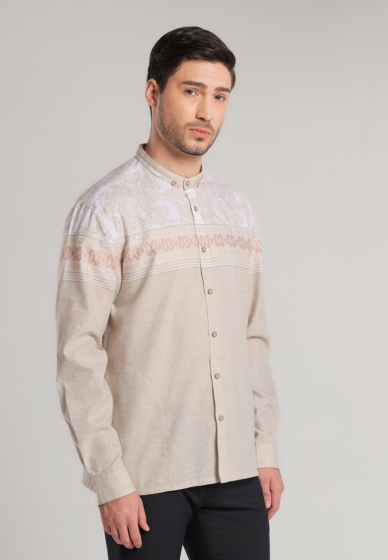 MOC Kemeja Koko Lengan Panjang Pria Rasil - Khaki