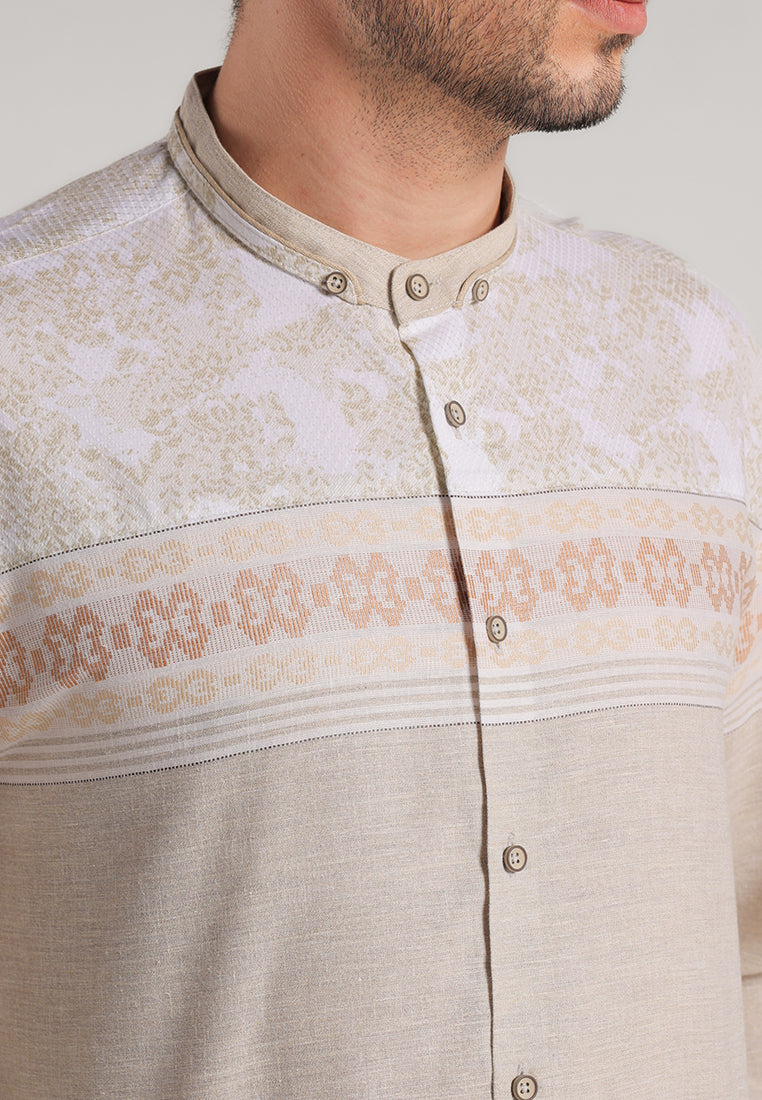 MOC Kemeja Koko Lengan Panjang Pria Rasil - Khaki