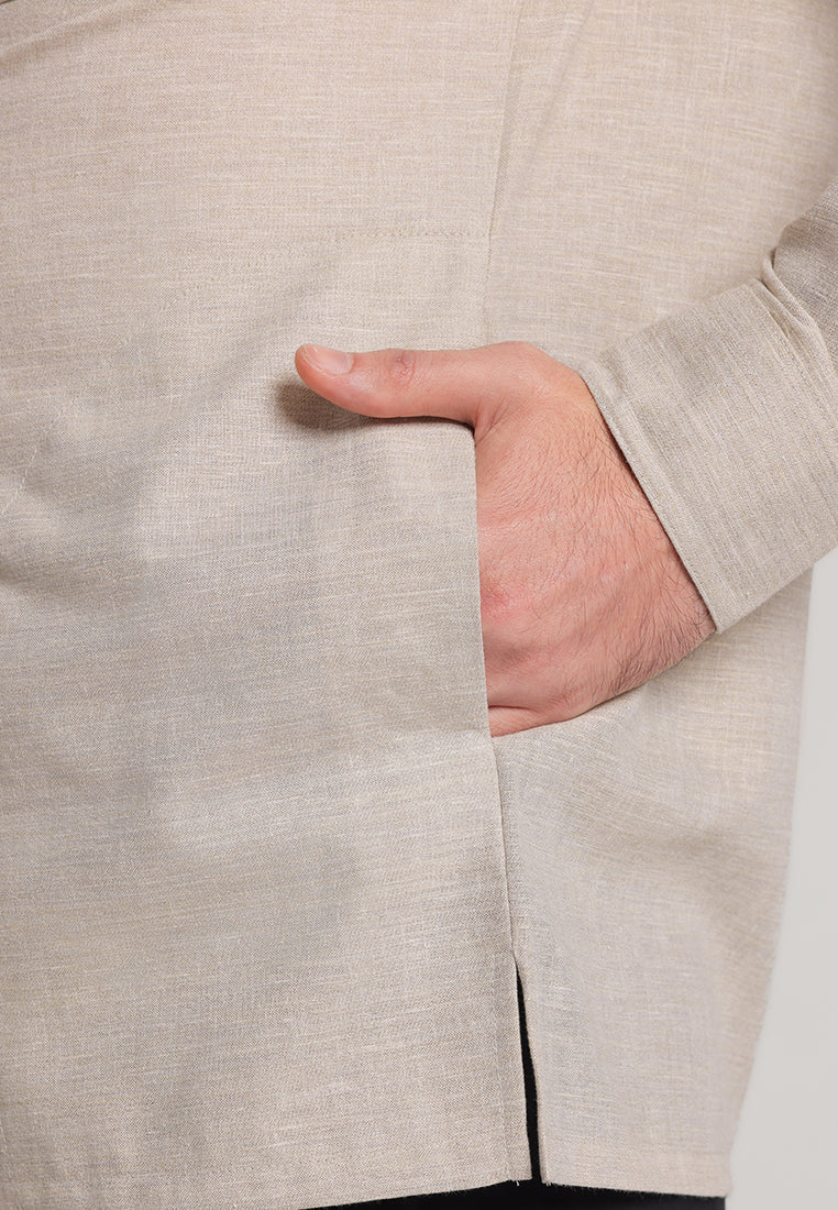 MOC Kemeja Koko Lengan Panjang Pria Rasil - Khaki