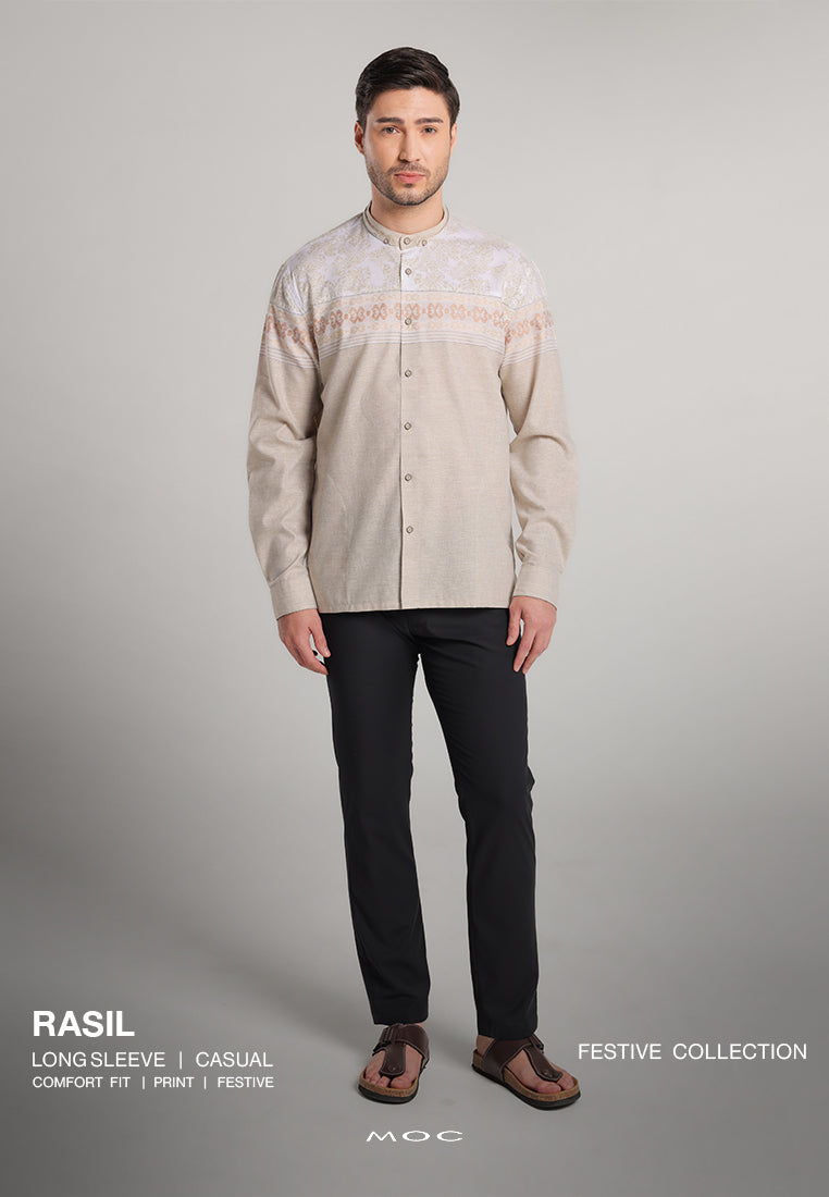 MOC Kemeja Koko Lengan Panjang Pria Rasil - Khaki