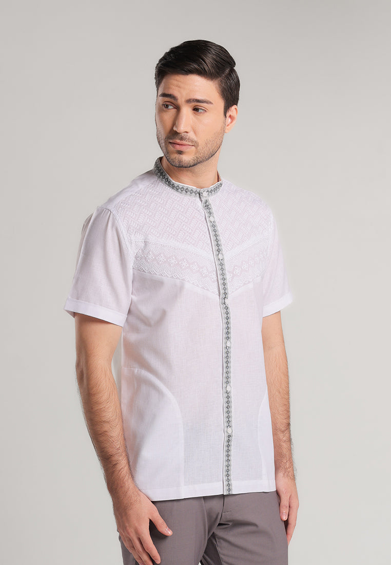 MOC Kemeja Koko Lengan Pendek Pria Majid - White