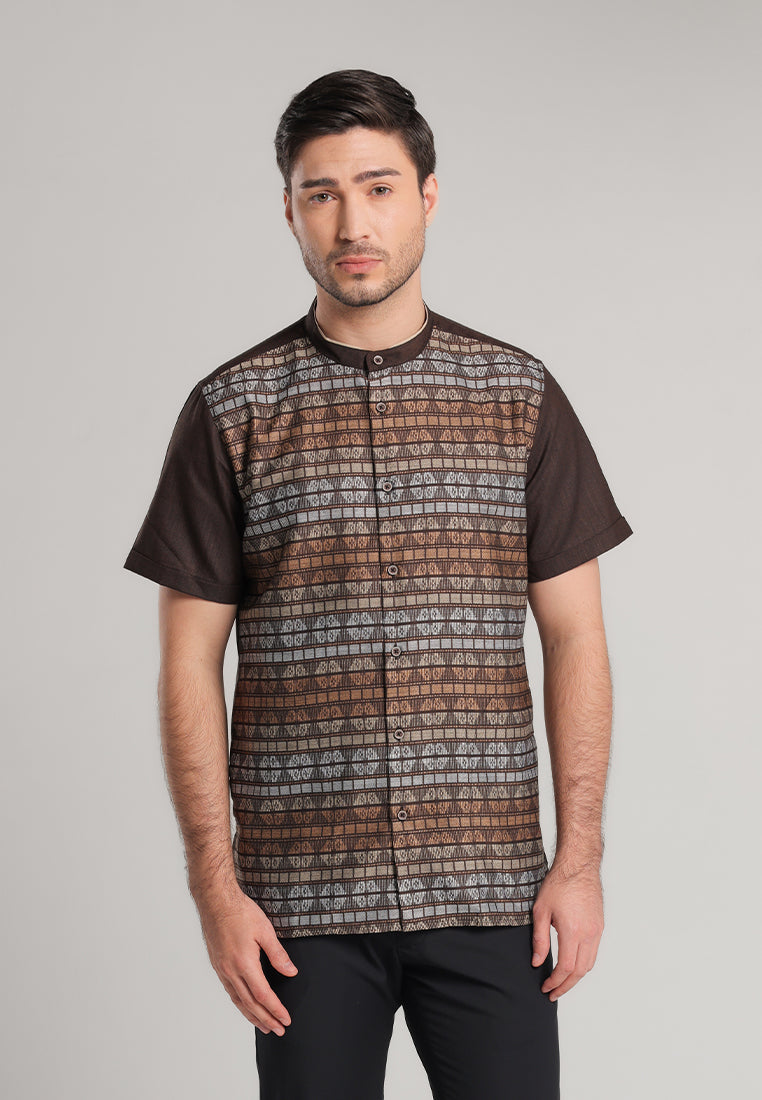 MOC Kemeja Koko Lengan Pendek Pria Hizqiyal - Brown