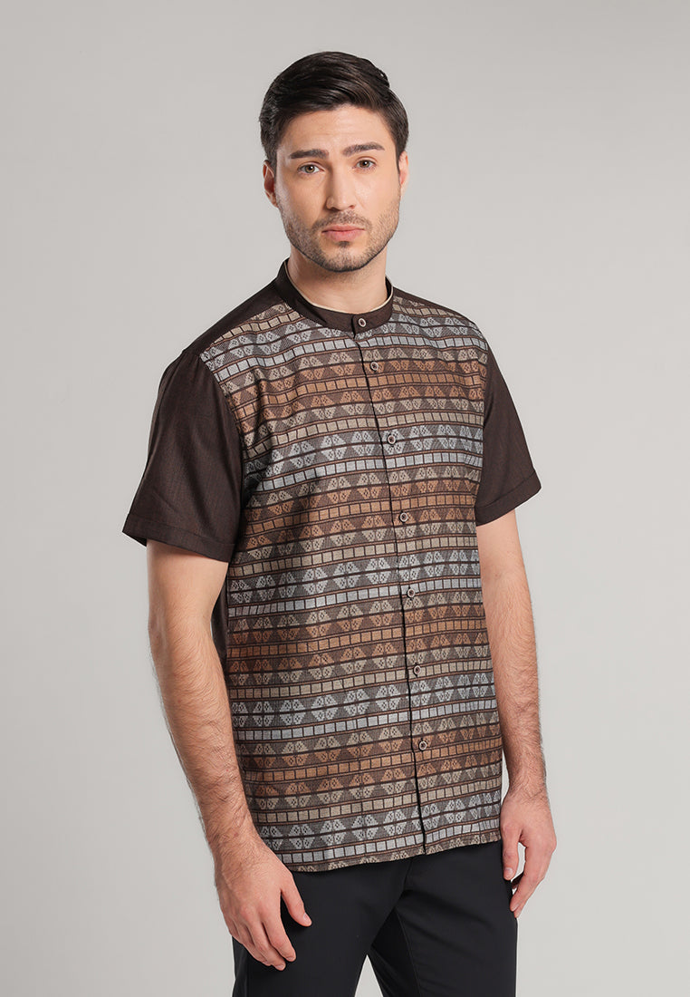 MOC Kemeja Koko Lengan Pendek Pria Hizqiyal - Brown