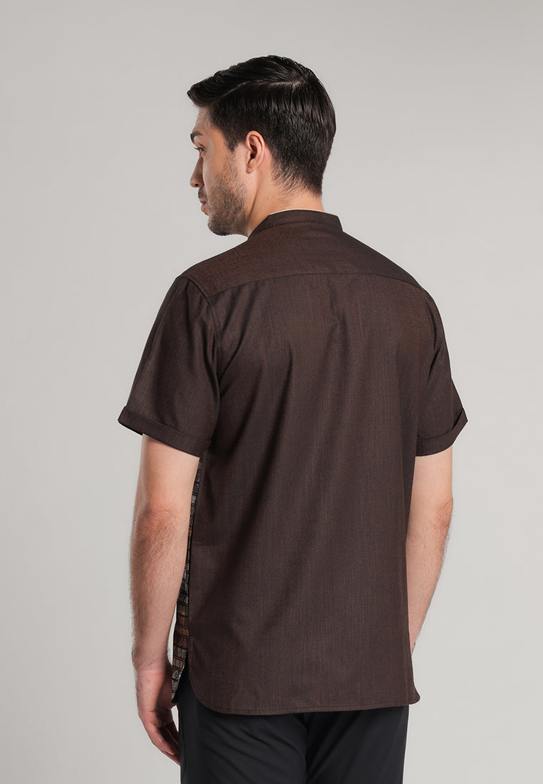 MOC Kemeja Koko Lengan Pendek Pria Hizqiyal - Brown
