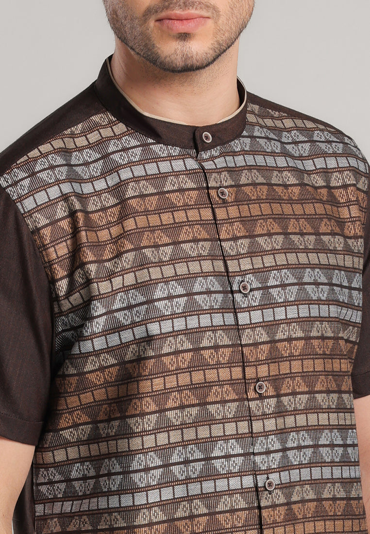 MOC Kemeja Koko Lengan Pendek Pria Hizqiyal - Brown