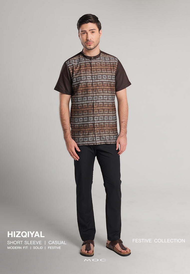 MOC Kemeja Koko Lengan Pendek Pria Hizqiyal - Brown
