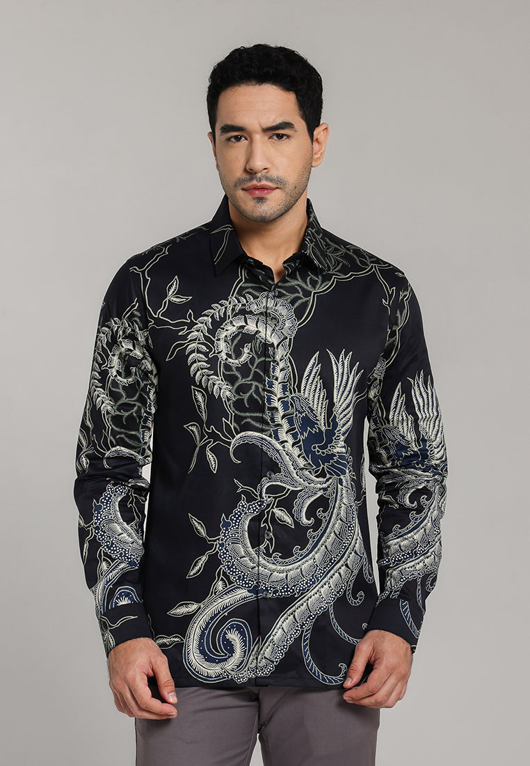 MOC - Kemeja Batik Pria Lengan Panjang Anggada - Black