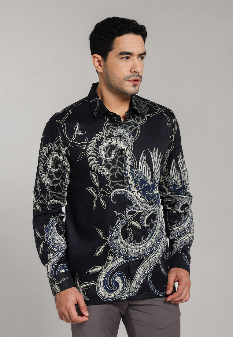 MOC - Kemeja Batik Pria Lengan Panjang Anggada - Black