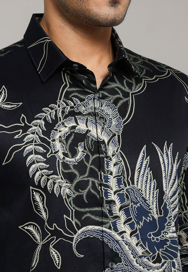 MOC - Kemeja Batik Pria Lengan Panjang Anggada - Black