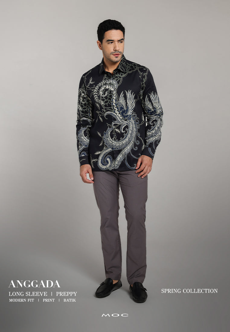 MOC - Kemeja Batik Pria Lengan Panjang Anggada - Black