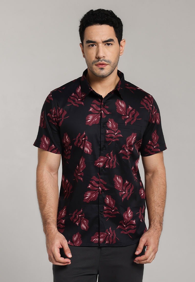 MOC - Kemeja Motif Lengan Pendek Pria Seatle - Black