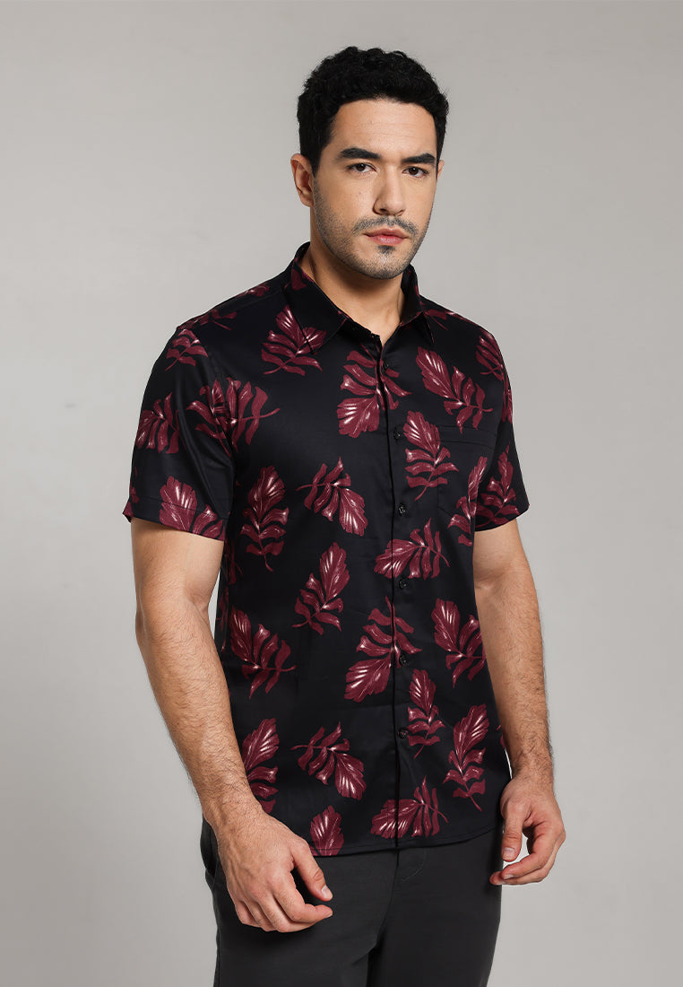 MOC - Kemeja Motif Lengan Pendek Pria Seatle - Black