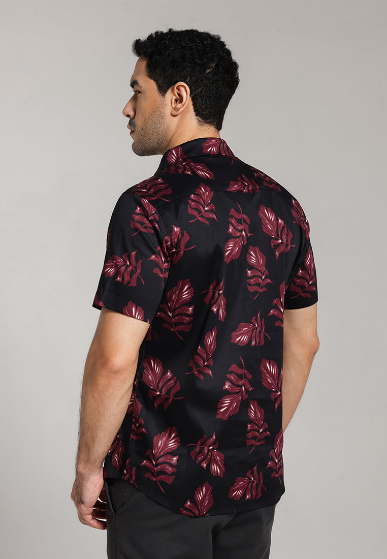 MOC - Kemeja Motif Lengan Pendek Pria Seatle - Black