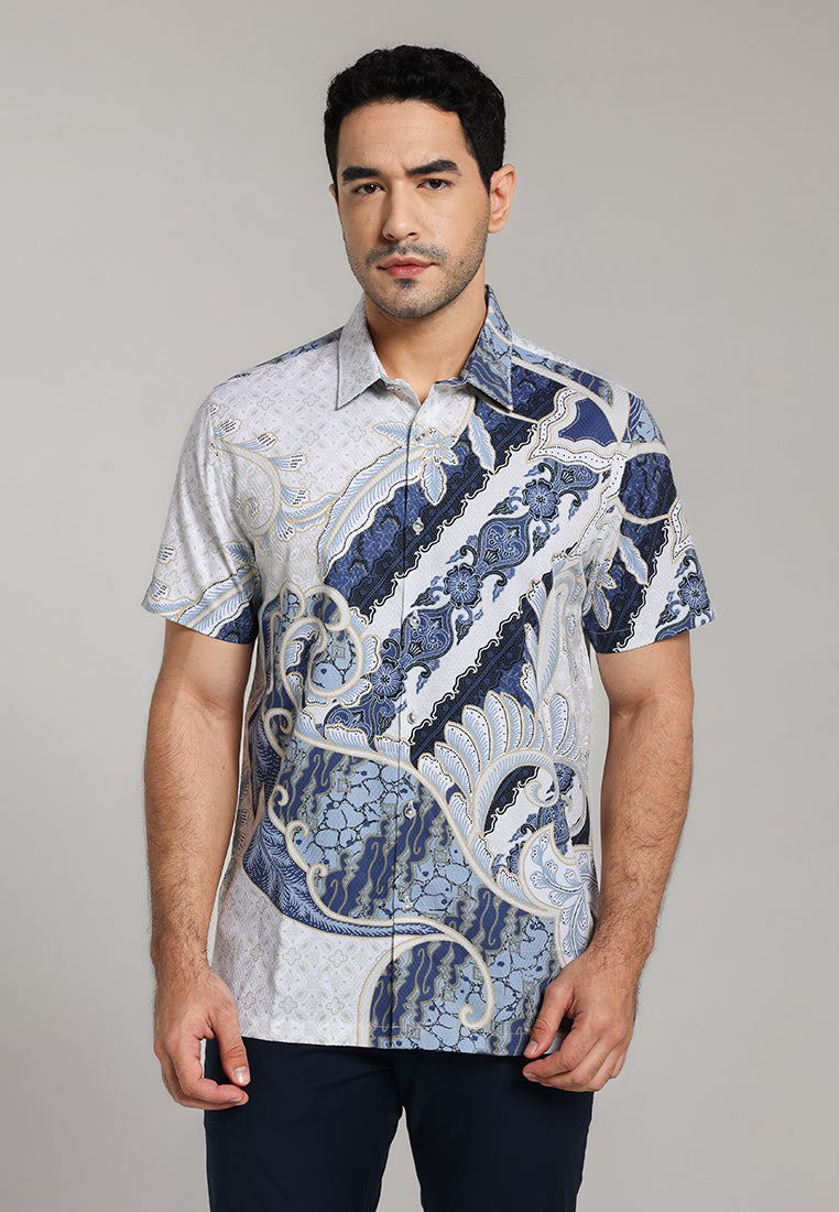 MOC - Kemeja Batik Pria Lengan Pendek Bagawana - White