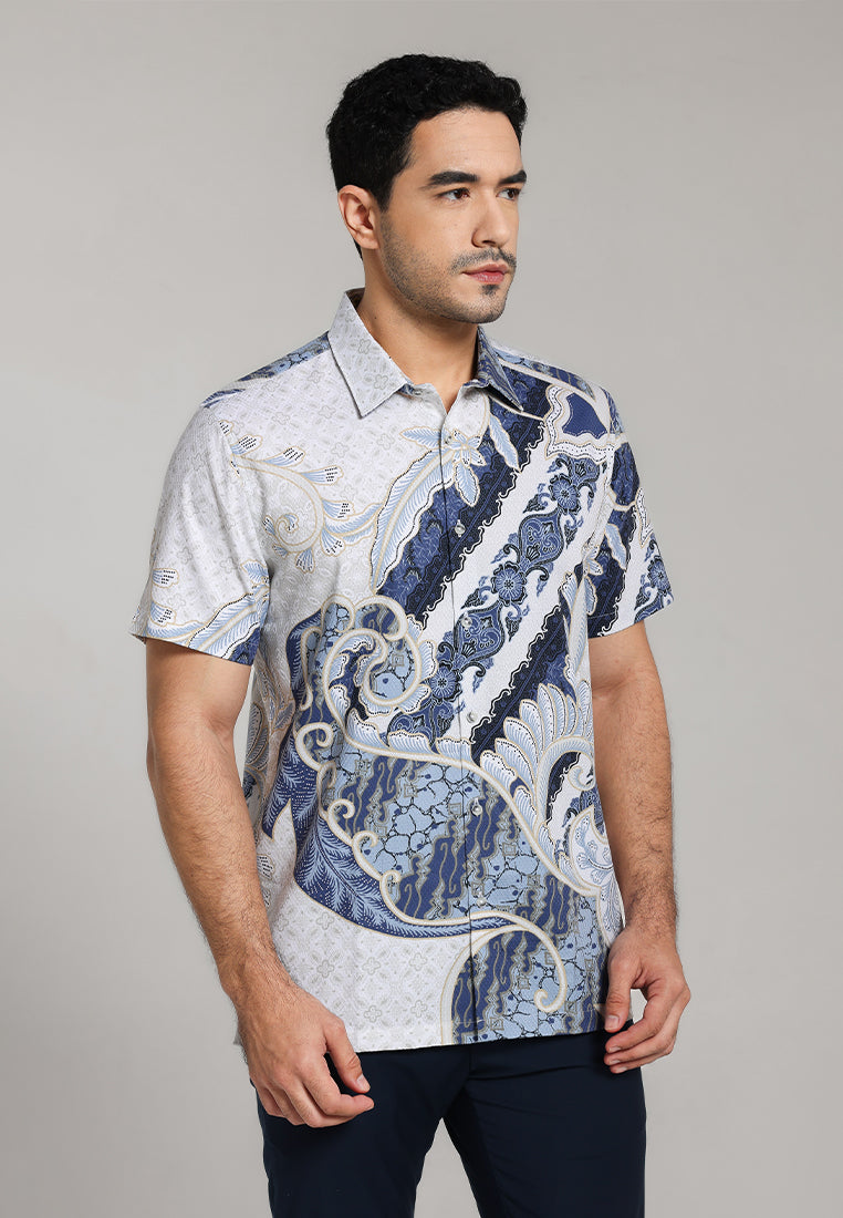 MOC - Kemeja Batik Pria Lengan Pendek Bagawana - White