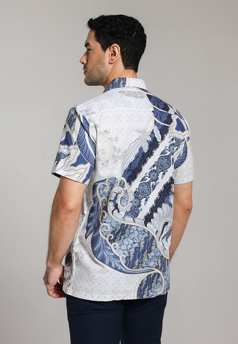 MOC - Kemeja Batik Pria Lengan Pendek Bagawana - White