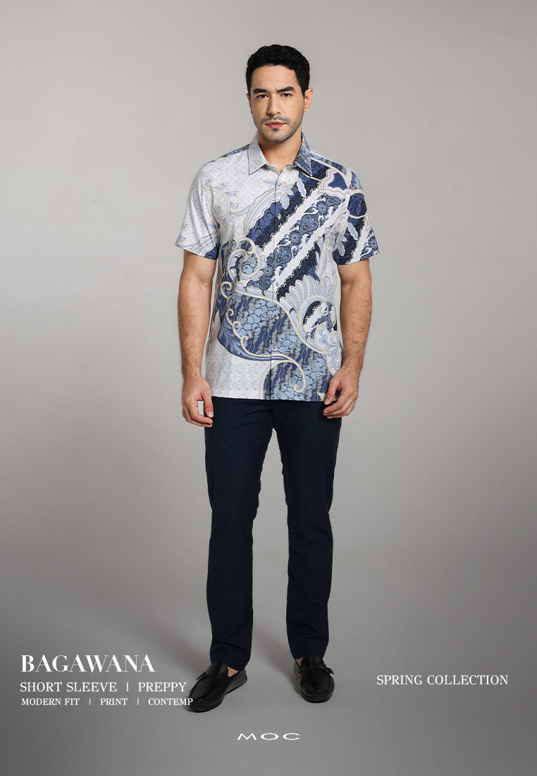 MOC - Kemeja Batik Pria Lengan Pendek Bagawana - White