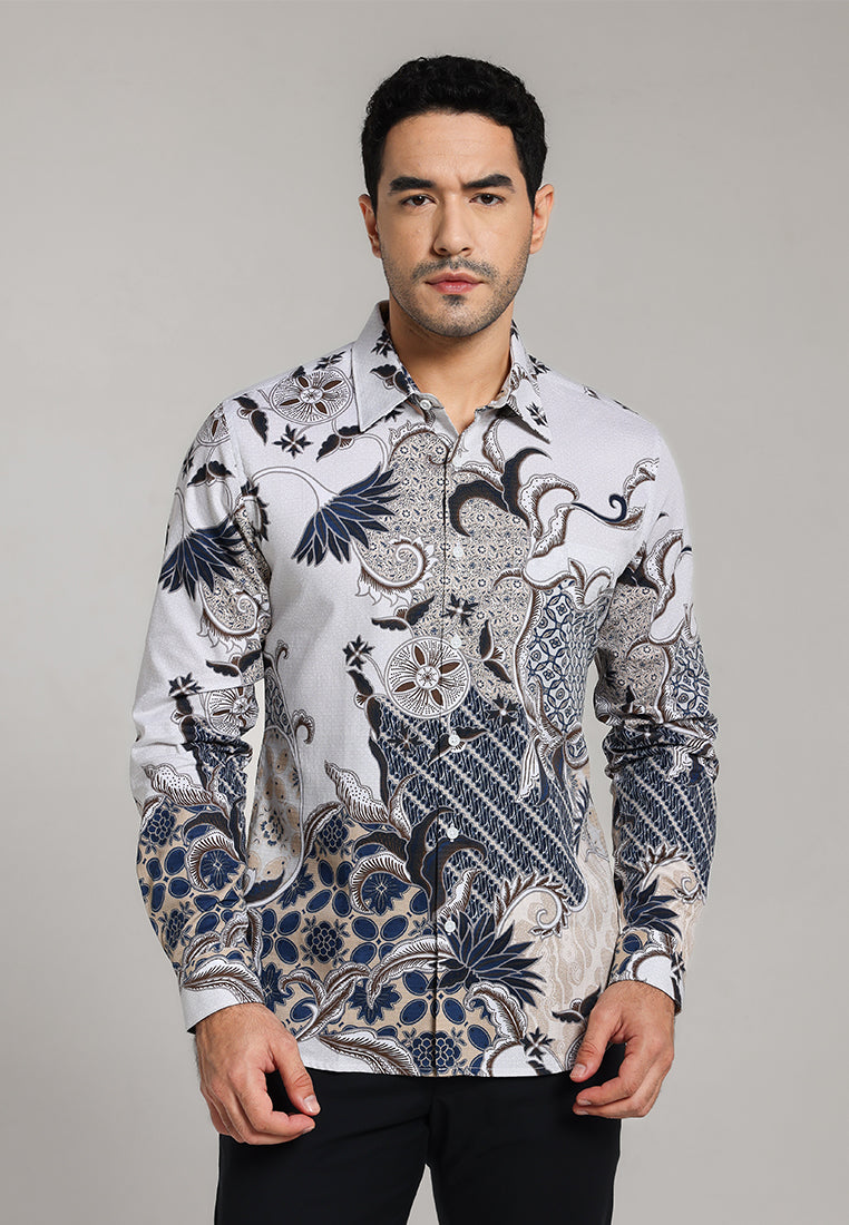 MOC - Kemeja Batik Pria Lengan Panjang Baragata - White