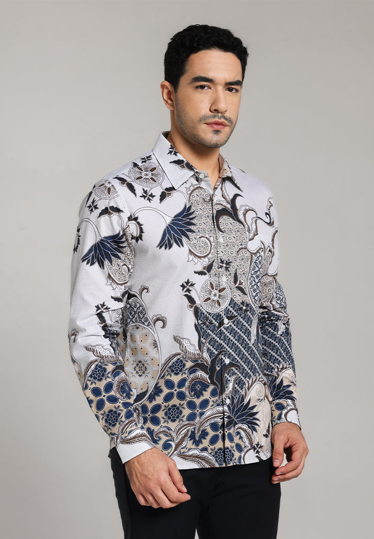 MOC - Kemeja Batik Pria Lengan Panjang Baragata - White