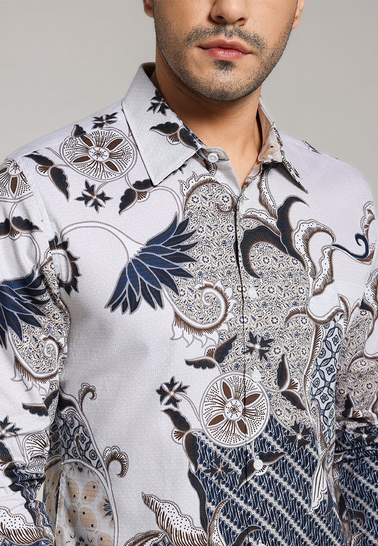 MOC - Kemeja Batik Pria Lengan Panjang Baragata - White