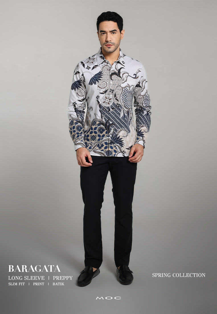 MOC - Kemeja Batik Pria Lengan Panjang Baragata - White