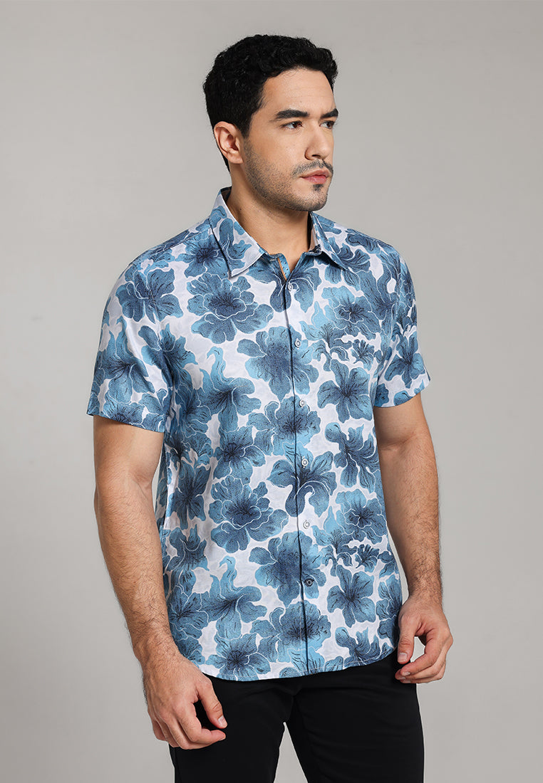 MOC - Kemeja Motif Lengan Pendek Pria Charlotte - White