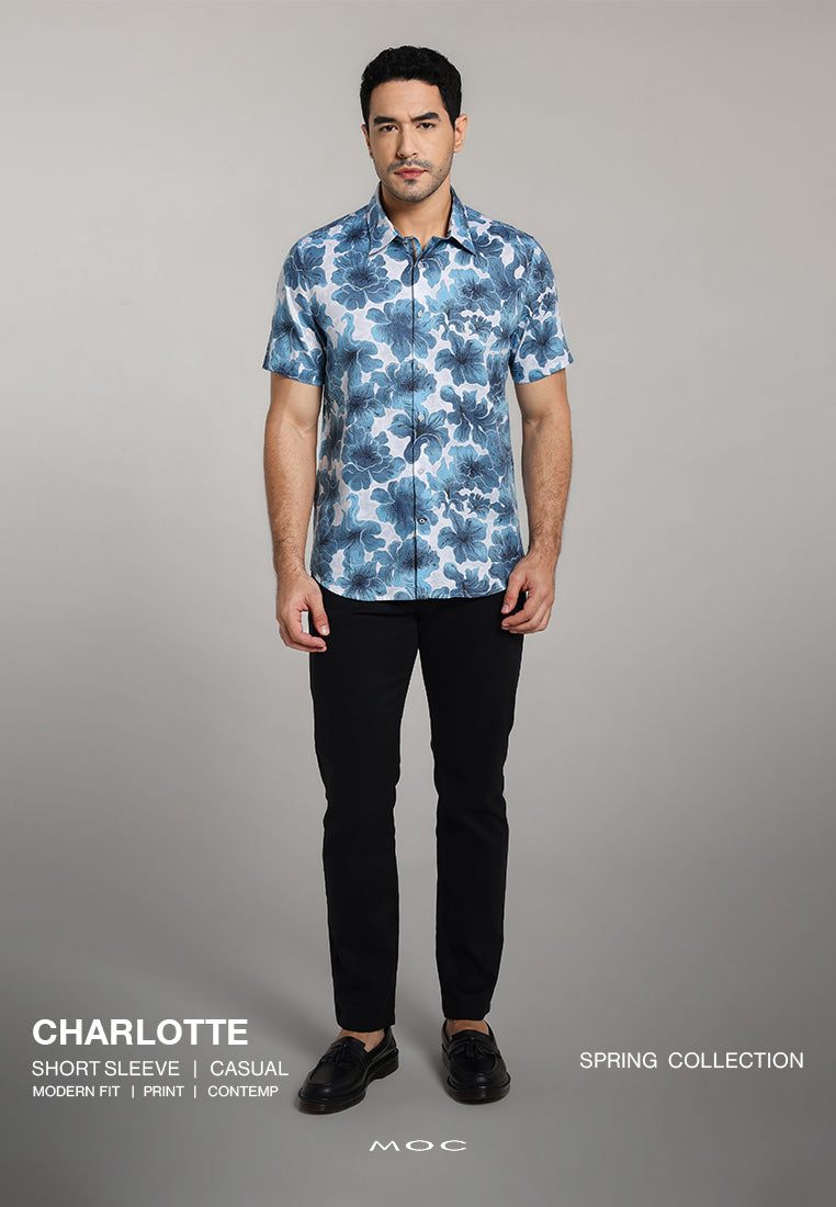 MOC - Kemeja Motif Lengan Pendek Pria Charlotte - White