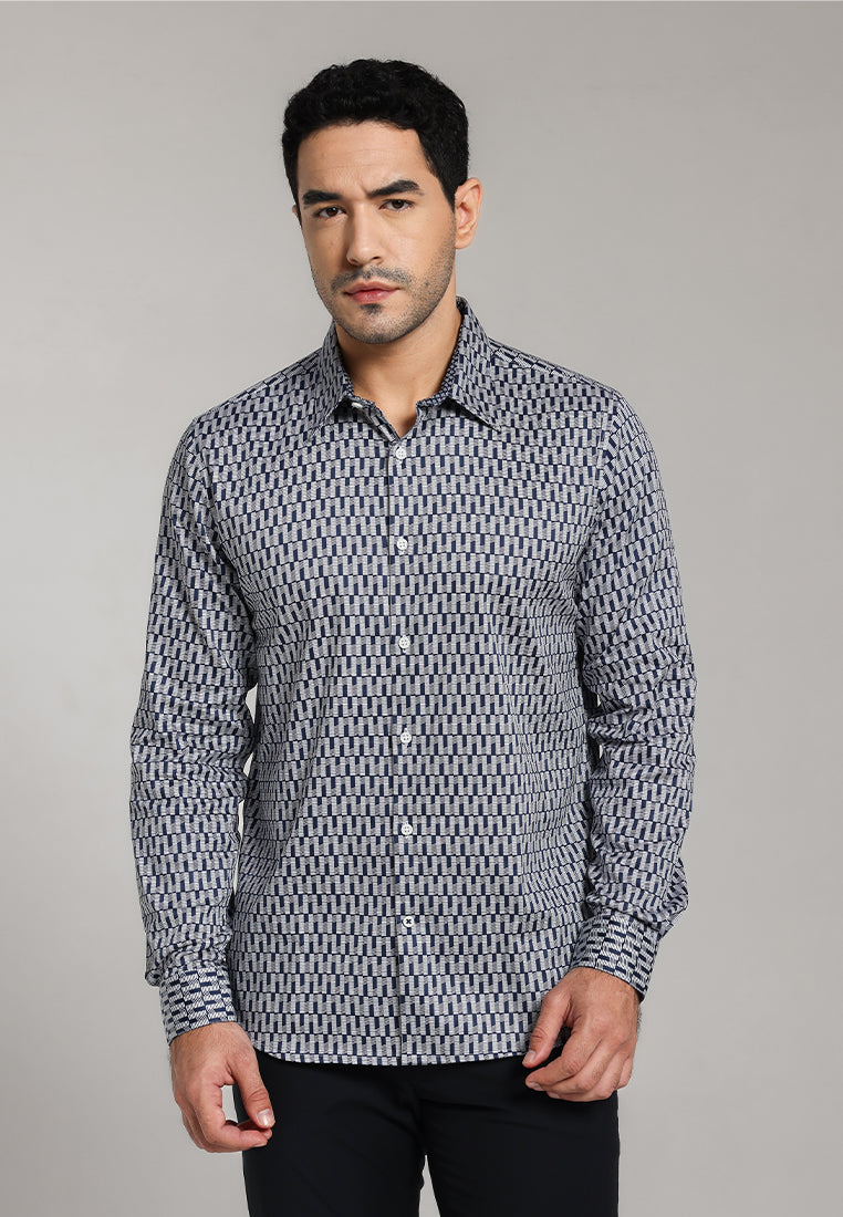 MOC - Kemeja Motif Pria Lengan Panjang Richmond - Navy