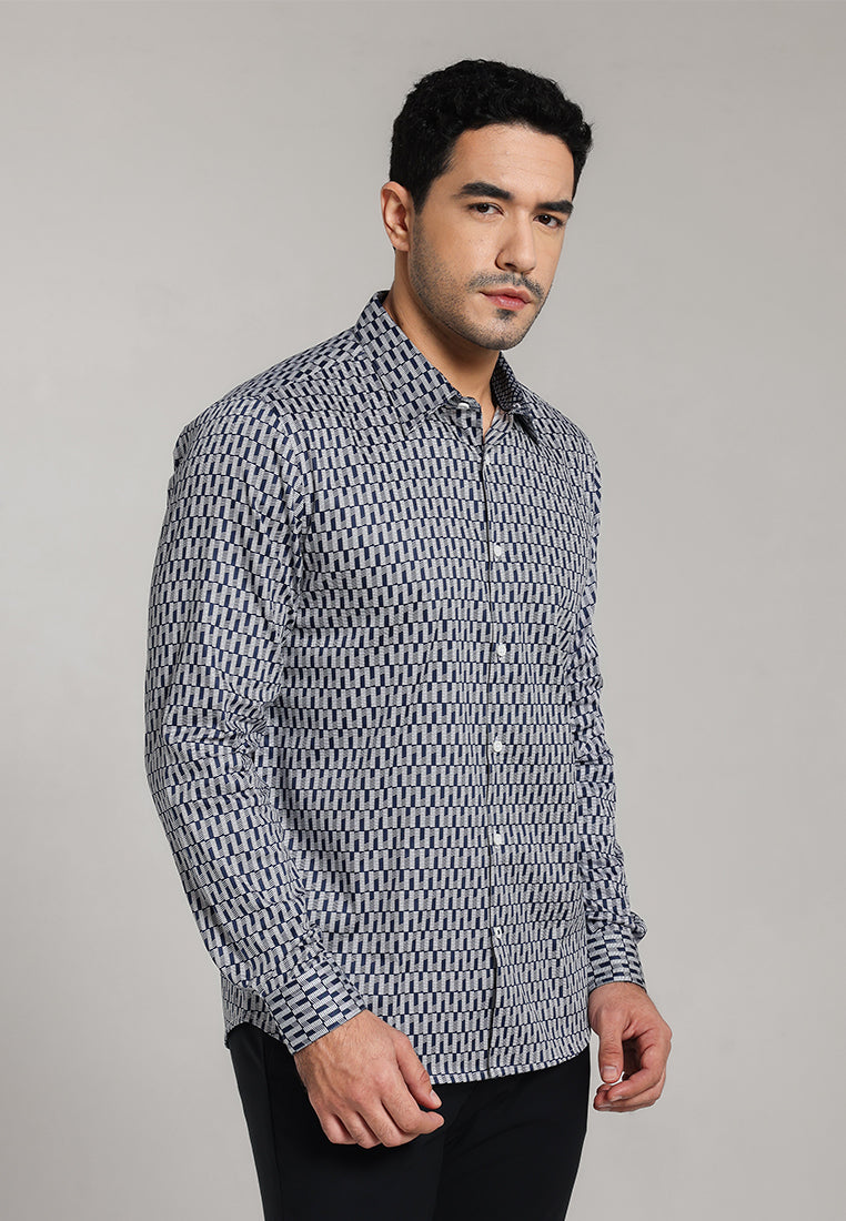 MOC - Kemeja Motif Pria Lengan Panjang Richmond - Navy