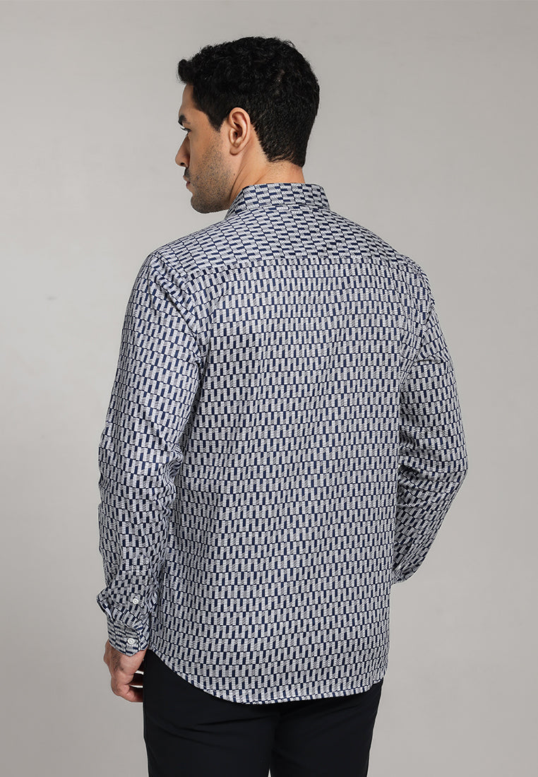 MOC - Kemeja Motif Pria Lengan Panjang Richmond - Navy