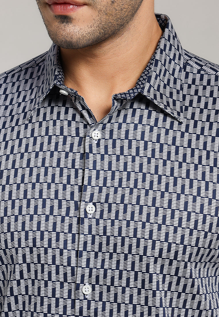 MOC - Kemeja Motif Pria Lengan Panjang Richmond - Navy