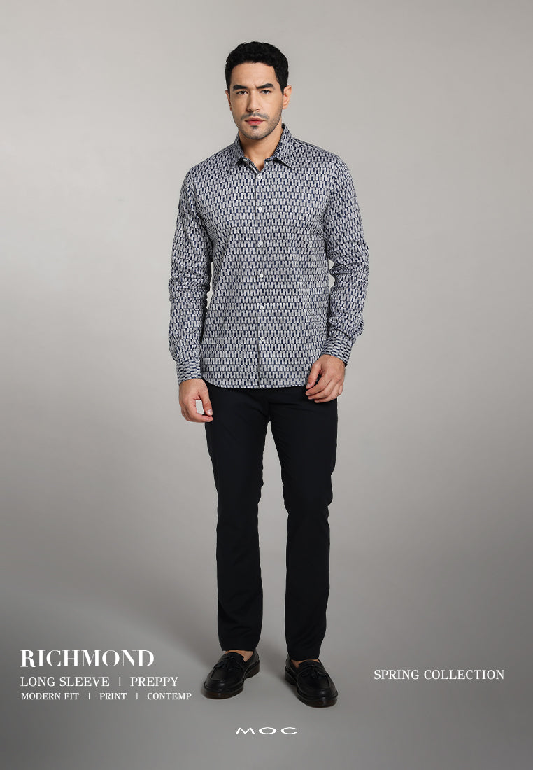 MOC - Kemeja Motif Pria Lengan Panjang Richmond - Navy