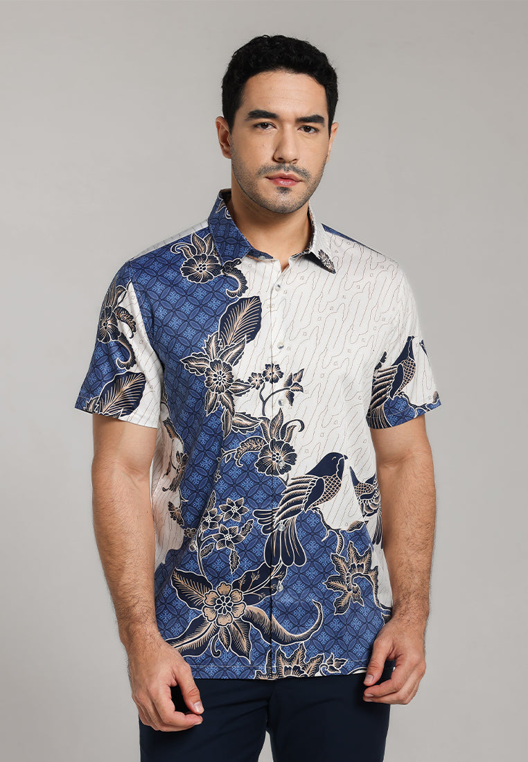 MOC - Kemeja Batik Pria Lengan Pendek Basupati - Blue