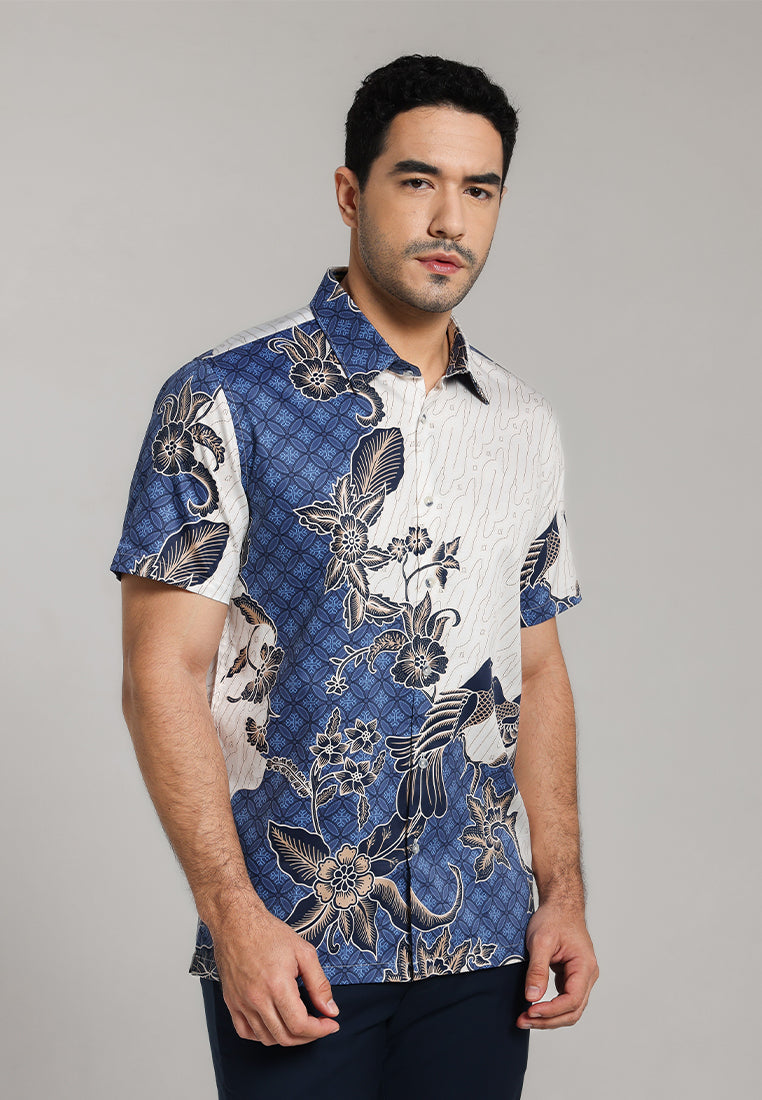 MOC - Kemeja Batik Pria Lengan Pendek Basupati - Blue