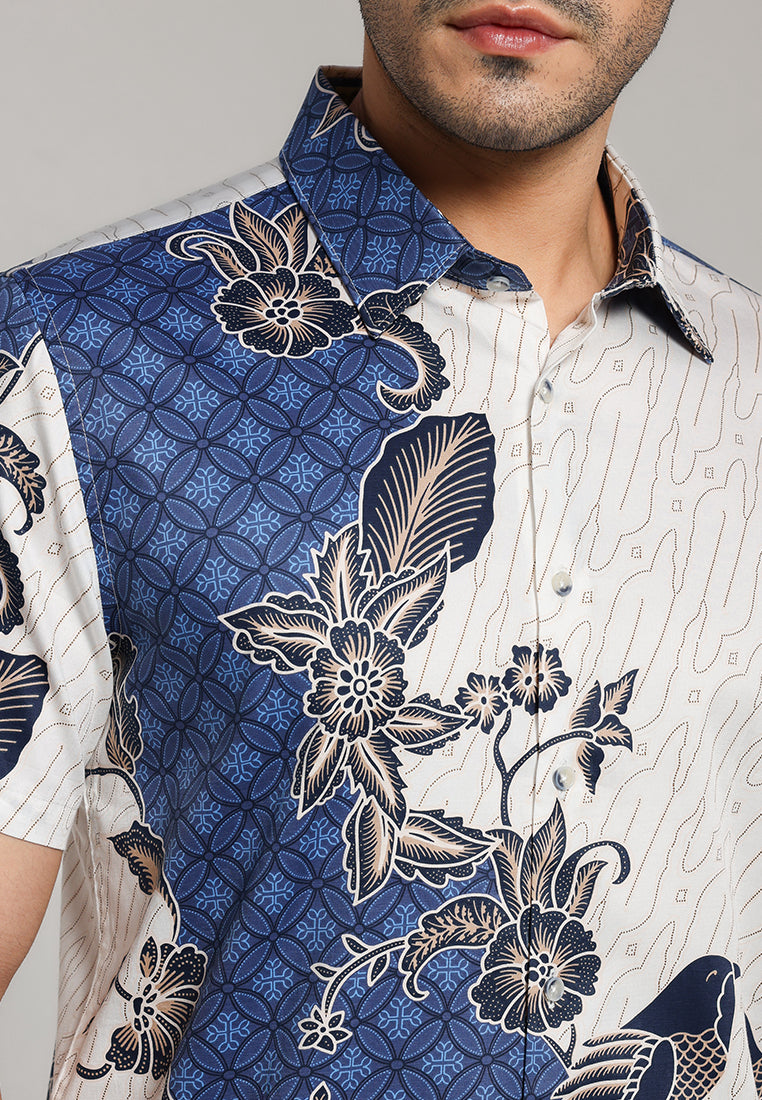 MOC - Kemeja Batik Pria Lengan Pendek Basupati - Blue