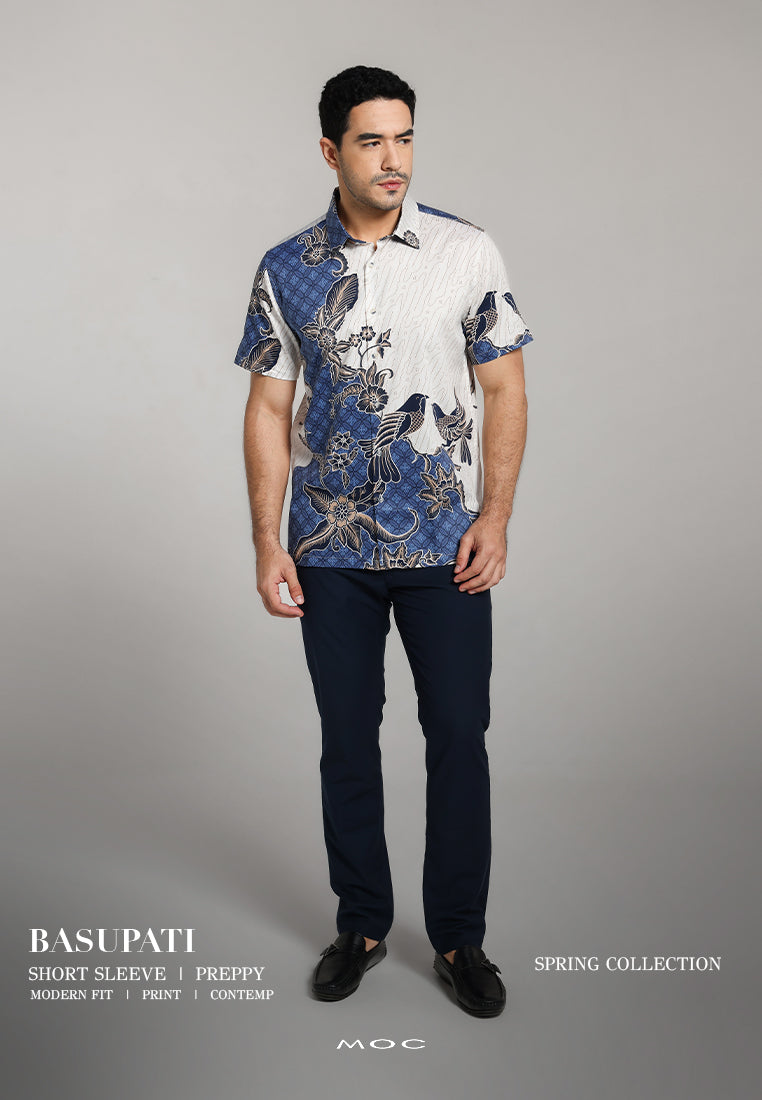 MOC - Kemeja Batik Pria Lengan Pendek Basupati - Blue