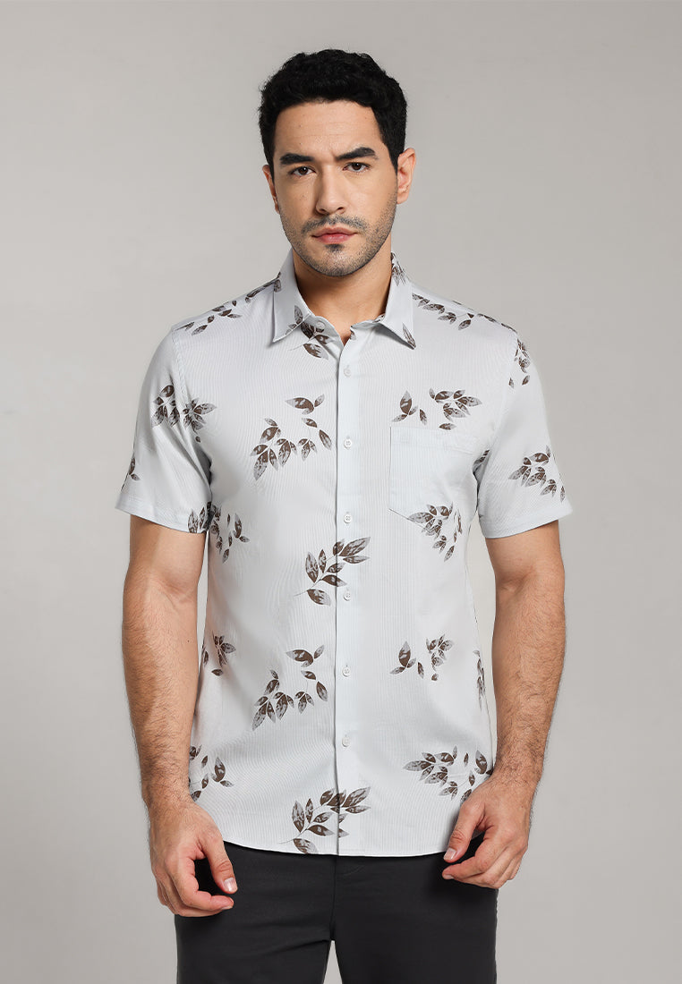 MOC - Kemeja Motif Lengan Pendek Pria Drain - Light Khaki