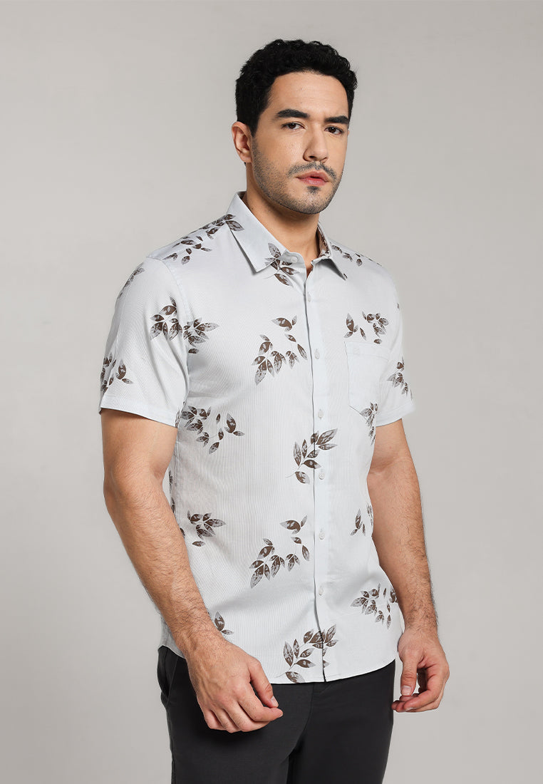 MOC - Kemeja Motif Lengan Pendek Pria Drain - Light Khaki