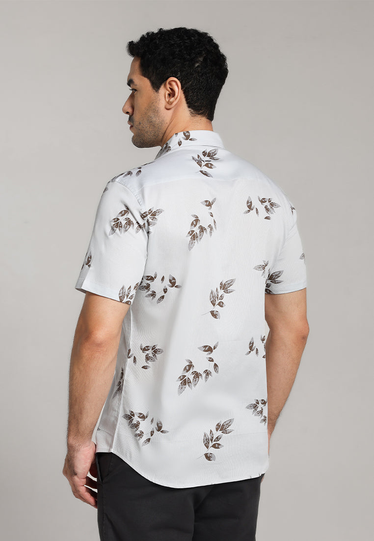 MOC - Kemeja Motif Lengan Pendek Pria Drain - Light Khaki