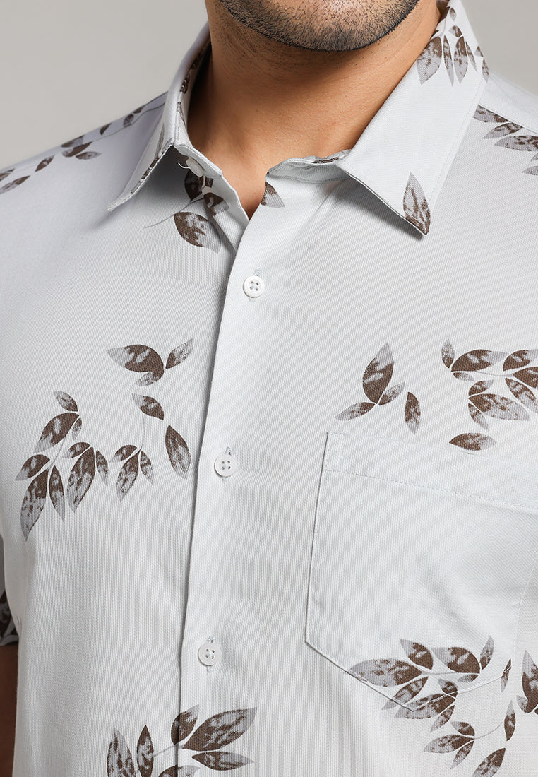 MOC - Kemeja Motif Lengan Pendek Pria Drain - Light Khaki