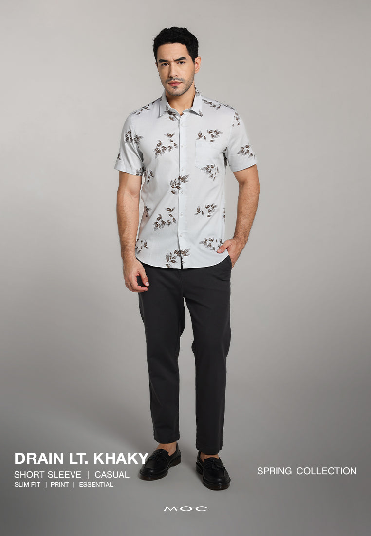 MOC - Kemeja Motif Lengan Pendek Pria Drain - Light Khaki