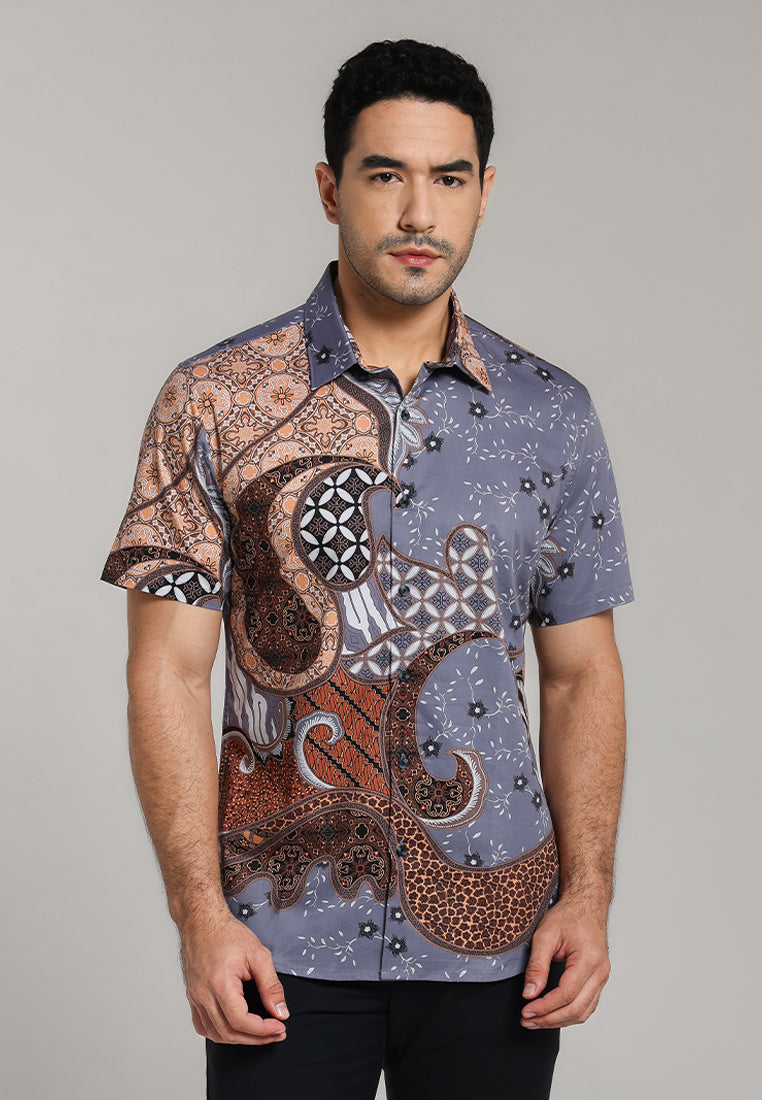 MOC - Kemeja Batik Pria Lengan Pendek Gandabayu - Brown