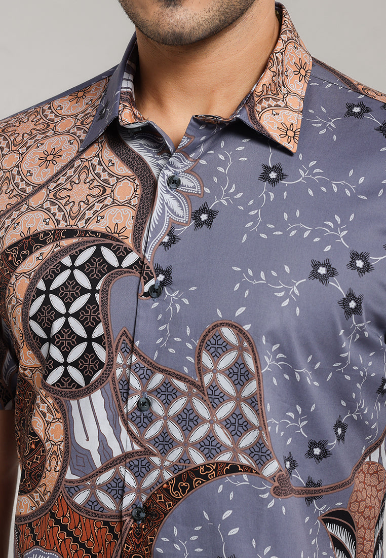 MOC - Kemeja Batik Pria Lengan Pendek Gandabayu - Brown