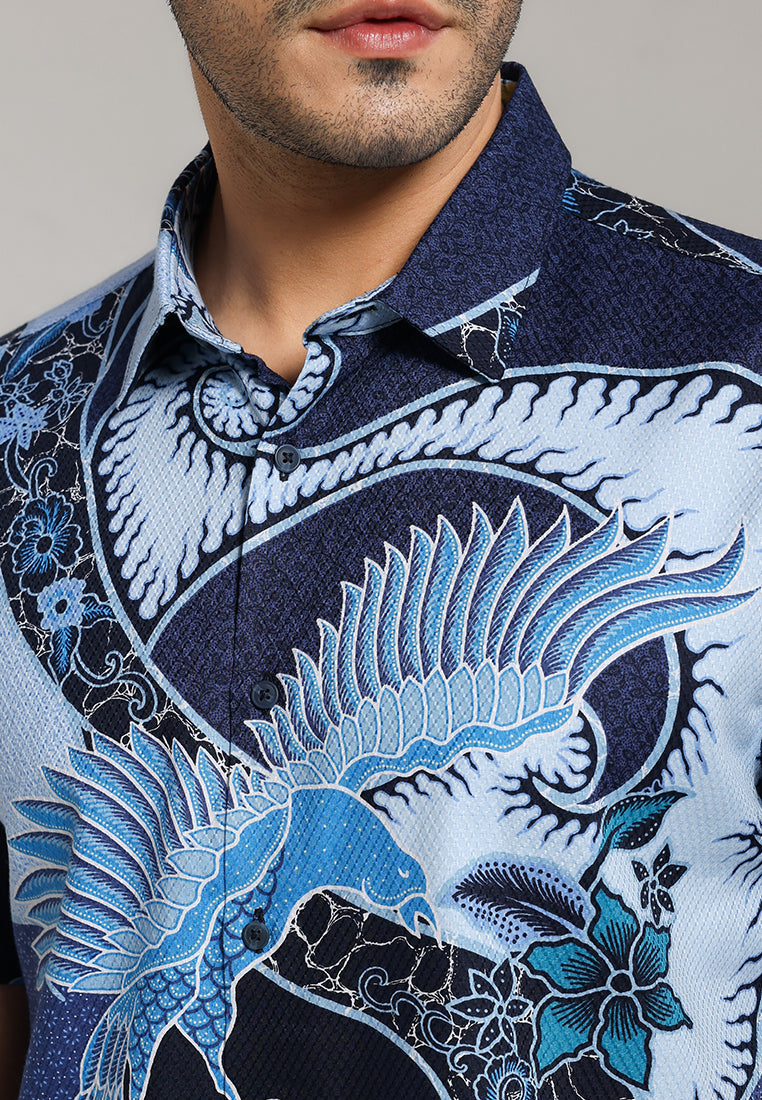 MOC - Kemeja Batik Pria Lengan Pendek Priyatama - Navy